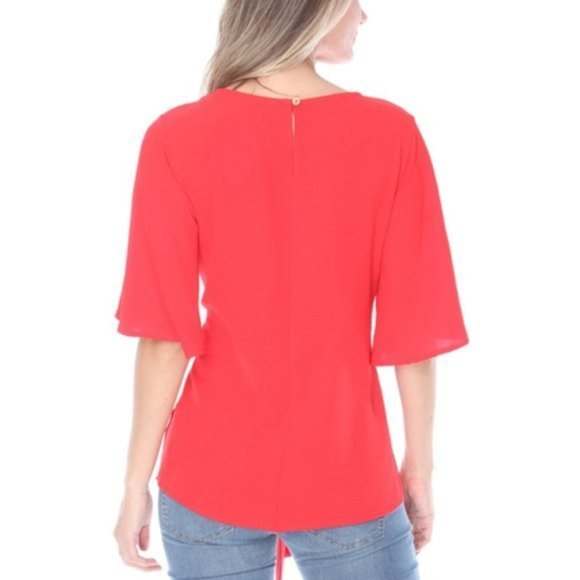 Ces'Femme Red Tomato Women Small Blouse Front Tie Flared Sleeve Scoop Neck  Top - Picture 3 of 9
